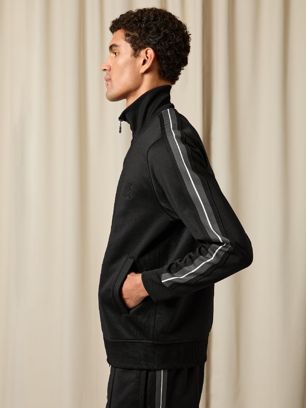 Reiss Monogram Zip-Through Relaxed Track Top In Black