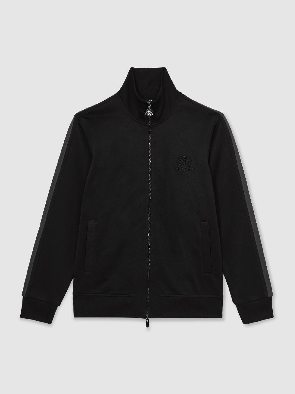 Reiss Monogram Zip-Through Relaxed Track Top In Black