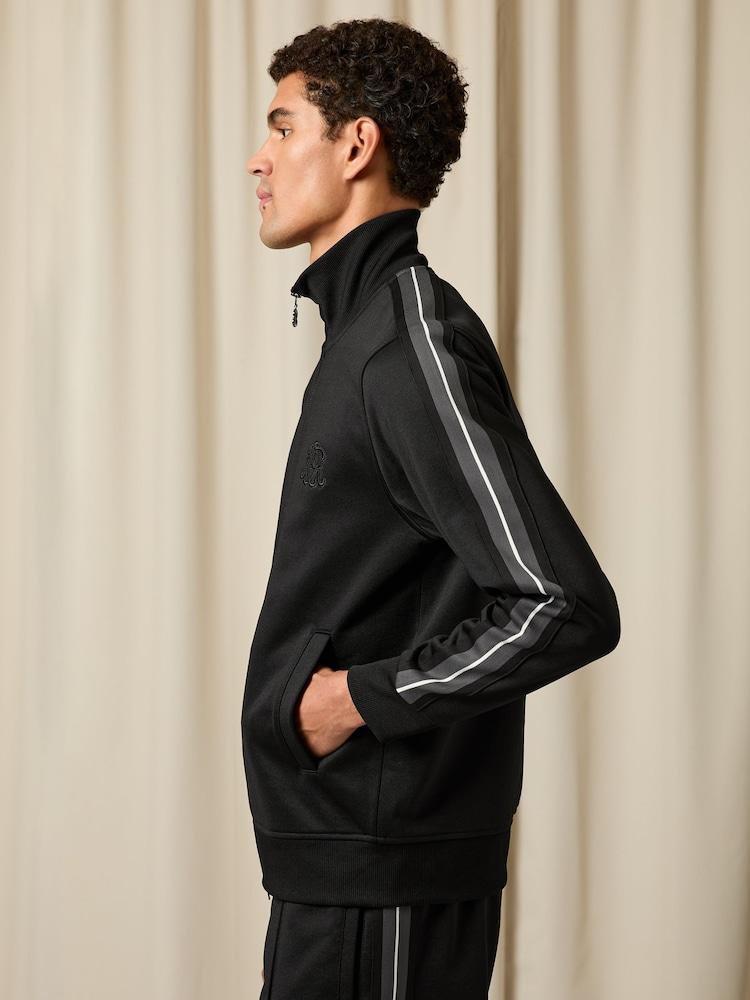 reiss Monogram Zip-Through Relaxed Track Top in Black