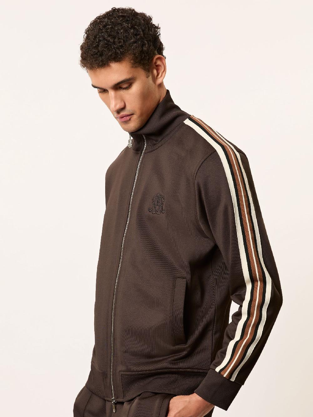 Reiss Monogram Zip-Through Relaxed Track Top In Brown