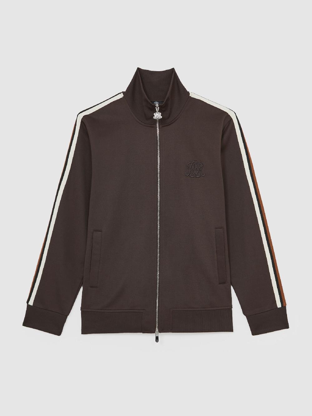 Reiss Monogram Zip-Through Relaxed Track Top In Brown