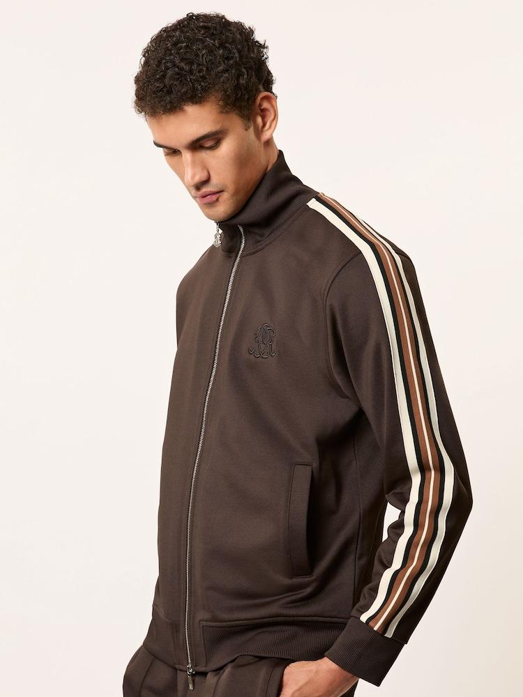 reiss Monogram Zip-Through Relaxed Track Top in Brown