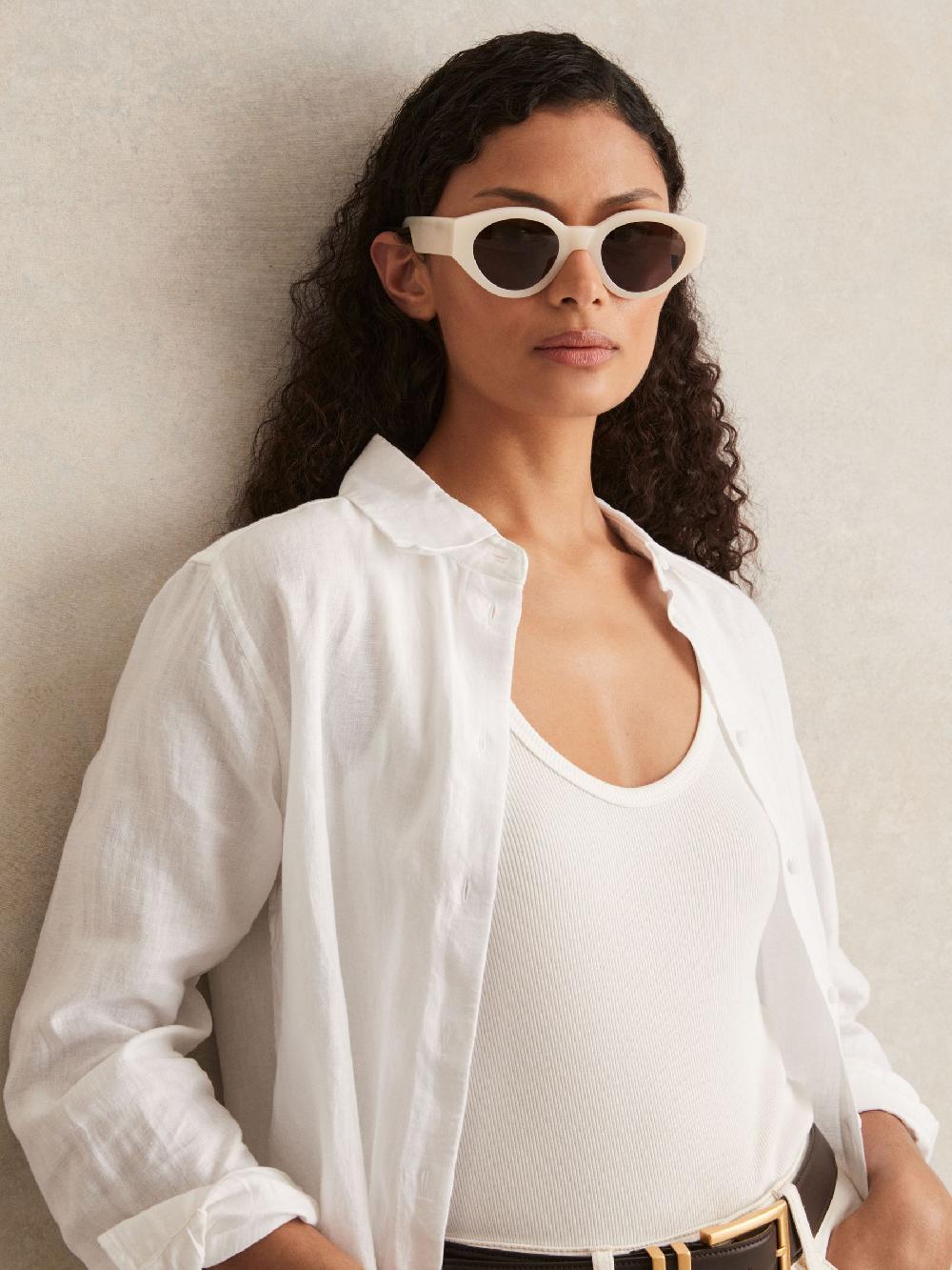 Reiss Monokel Eyewear Oval Sunglasses In Pearl Cream