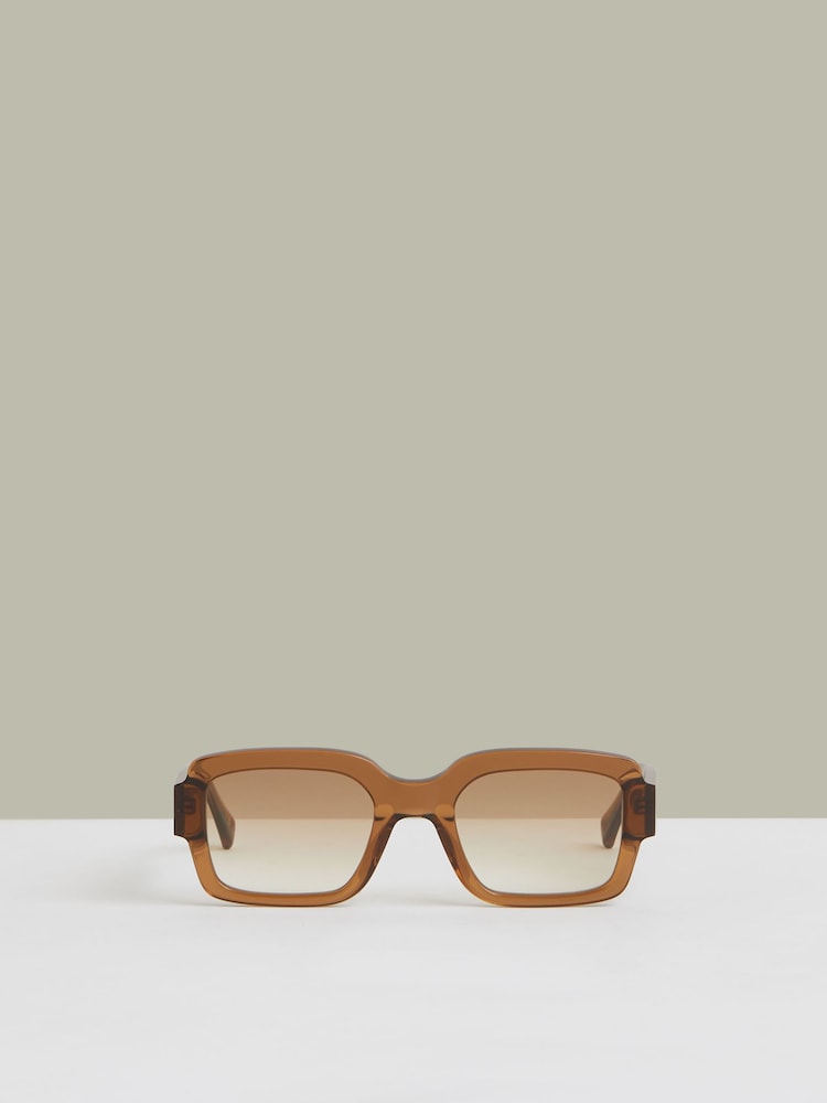 reiss Monokel Eyewear Rectangle Sunglasses in Cola Brown