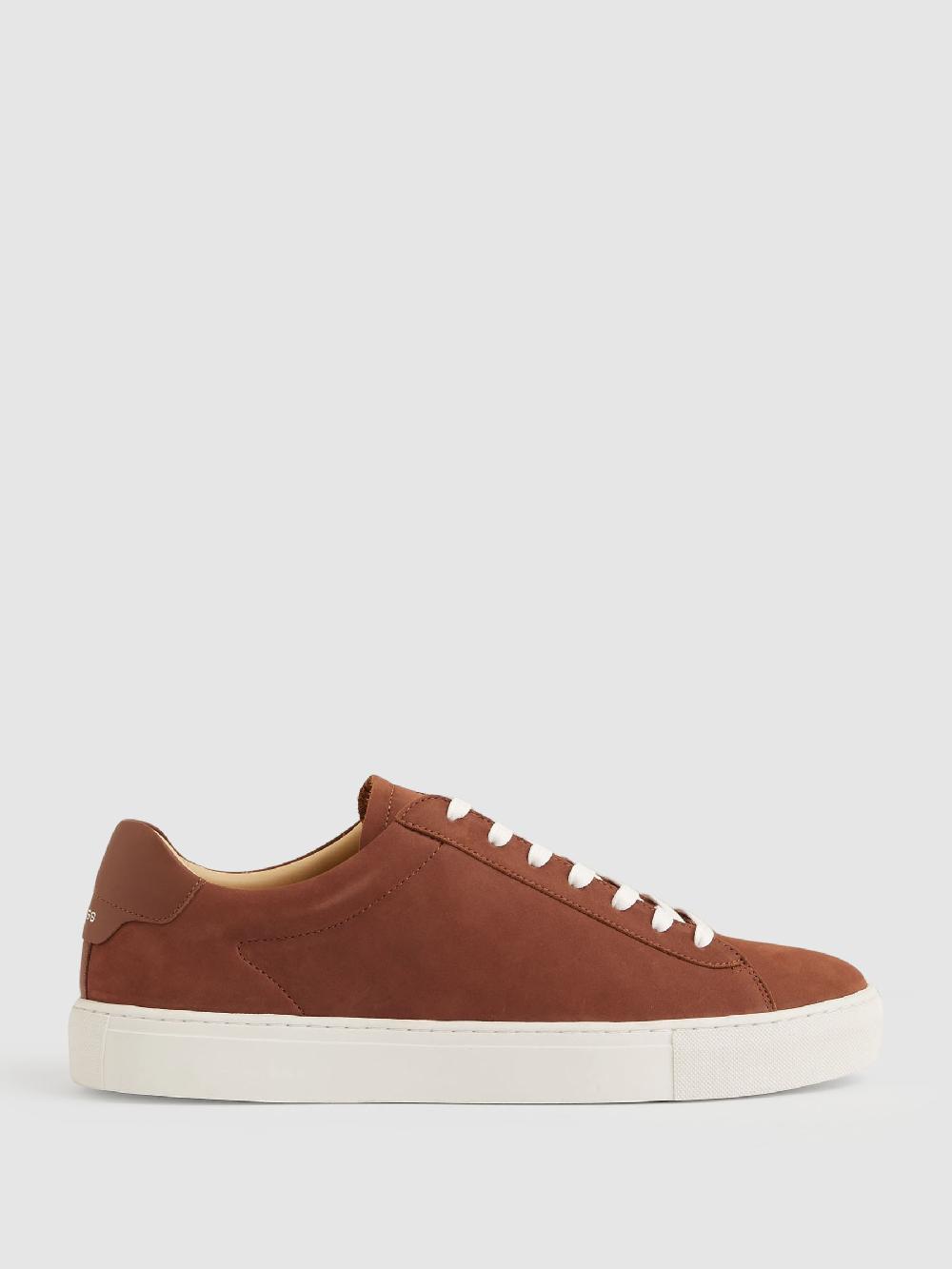 Reiss Nubuck Leather Lace-Up Trainers In Brickwood Red