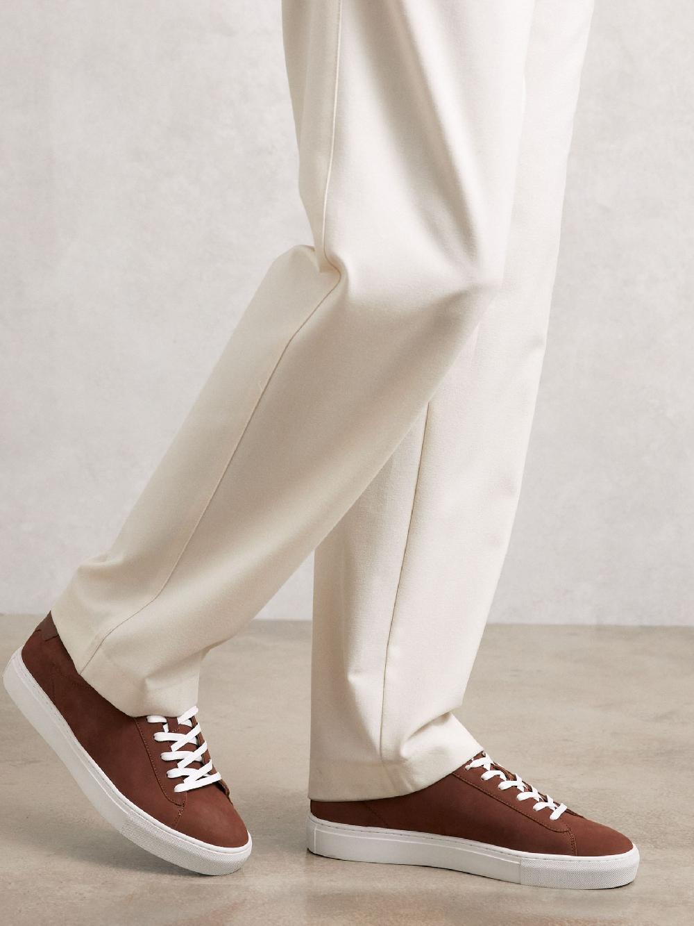 Reiss Nubuck Leather Lace-Up Trainers In Brickwood Red