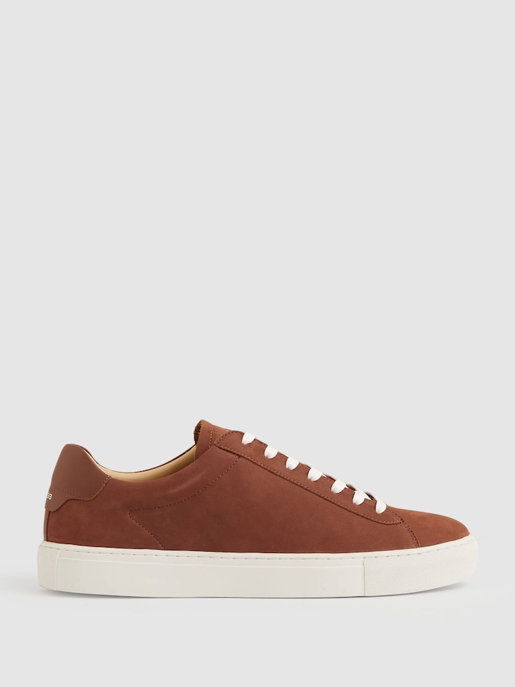reiss Nubuck Leather Lace-Up Trainers in Brickwood Red