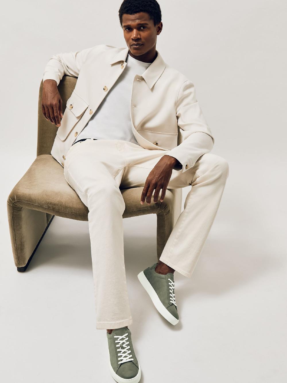 Reiss Nubuck Leather Lace-Up Trainers In Thyme Green