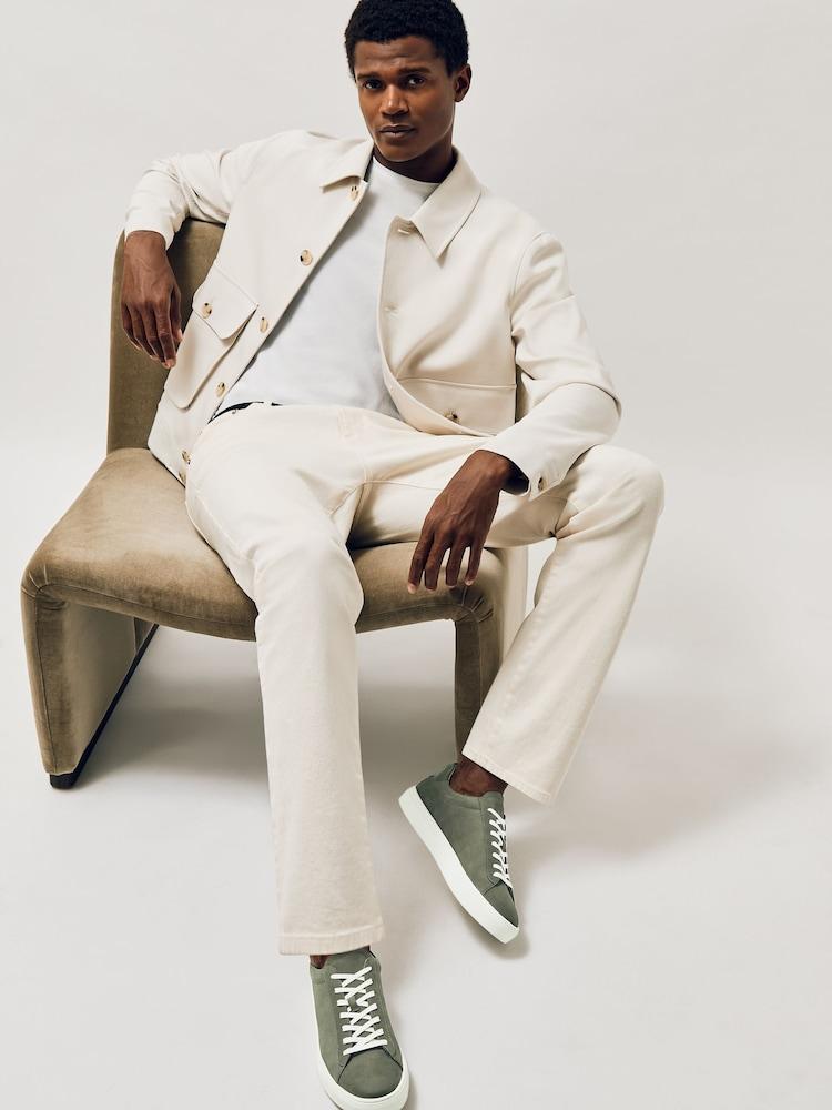 reiss Nubuck Leather Lace-Up Trainers in Thyme Green