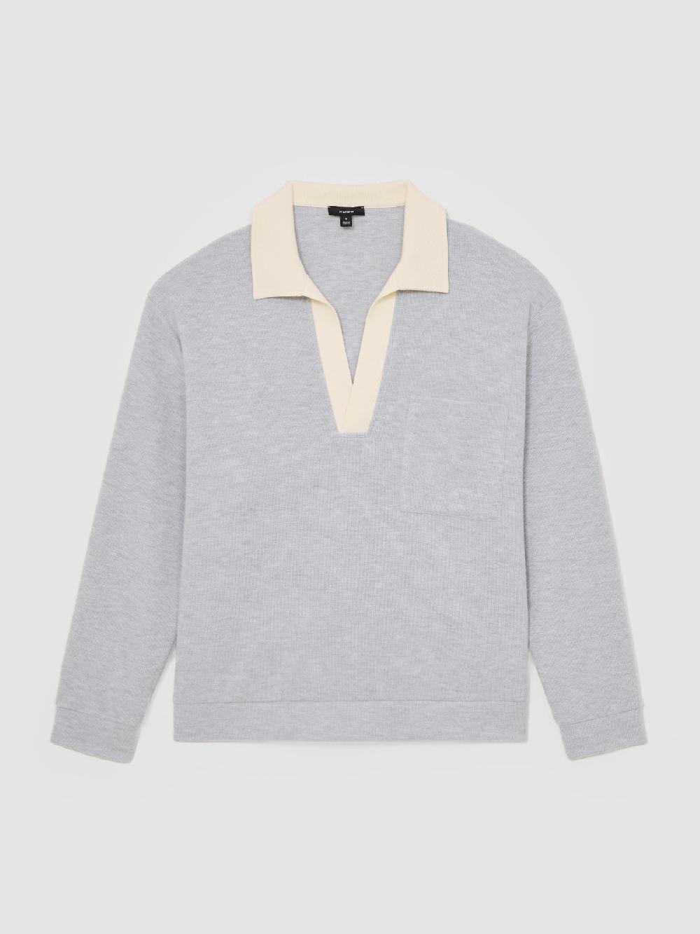 Reiss Open-Collar Polo Shirt With Cotton In Grey Marl/White