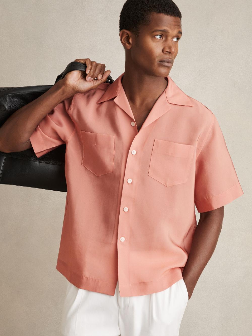 Reiss Organza Twin-Pocket Oversize Shirt In Dusty Rose