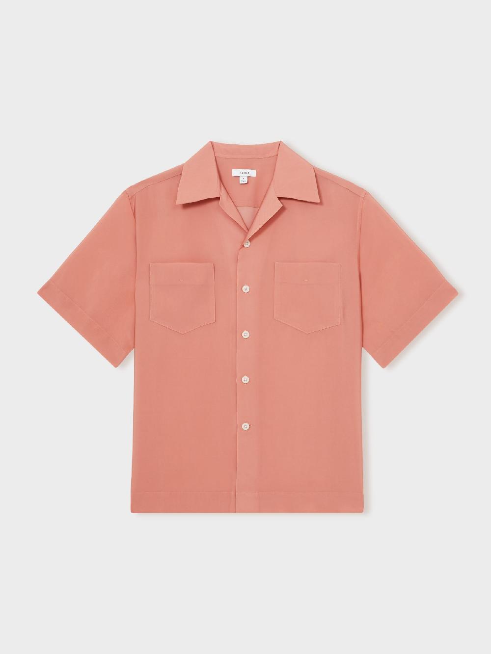 Reiss Organza Twin-Pocket Oversize Shirt In Dusty Rose