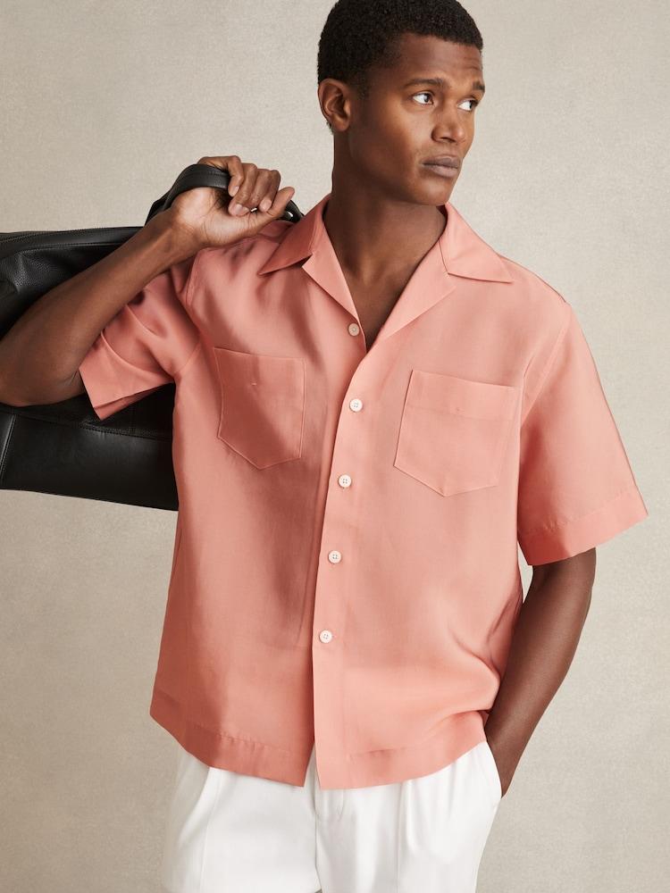 reiss Organza Twin-Pocket Oversize Shirt in Dusty Rose