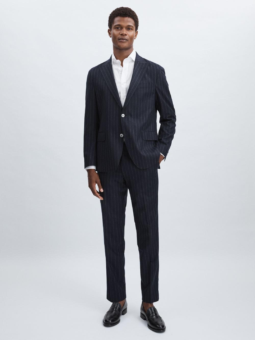Reiss Oscar Jacobson 100% Wool Slim-Fit Pinstripe Suit Trousers In Navy