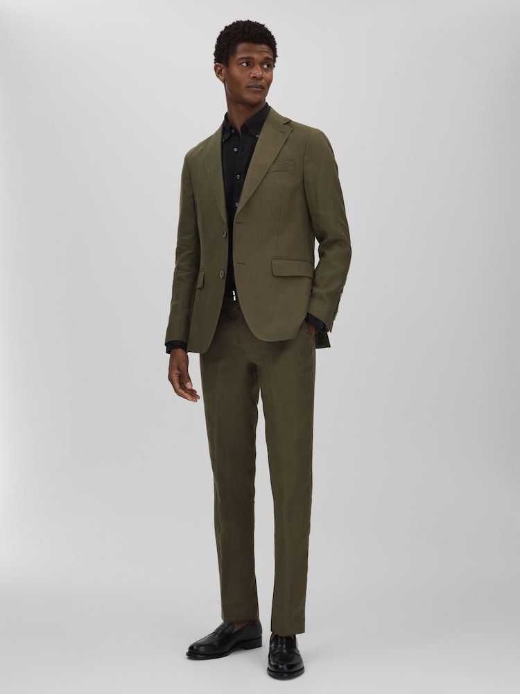 reiss Oscar Jacobson Linen Double Breasted Blazer in Green