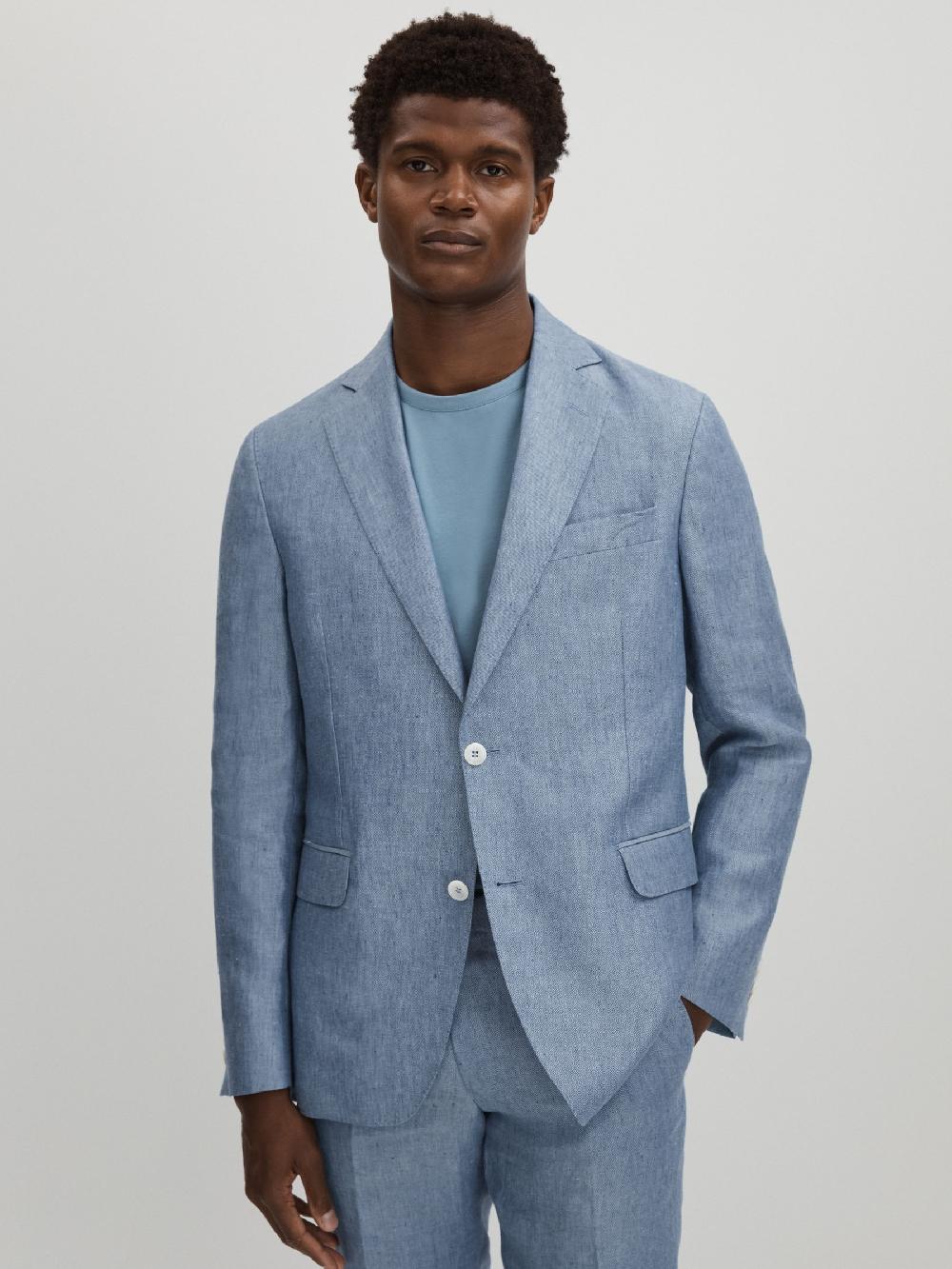 Reiss Oscar Jacobson Linen Single Breasted Blazer In Dark Blue
