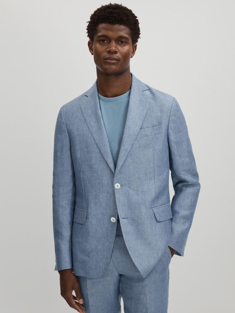 reiss Oscar Jacobson Linen Single Breasted Blazer in Dark Blue