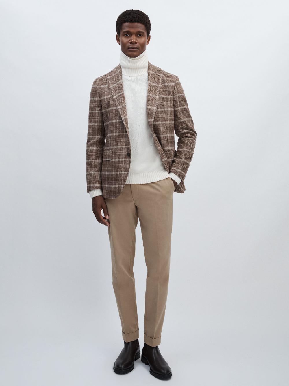 Reiss Oscar Jacobson Slim Fit 100% Cotton Turn-Up Trousers In Beige