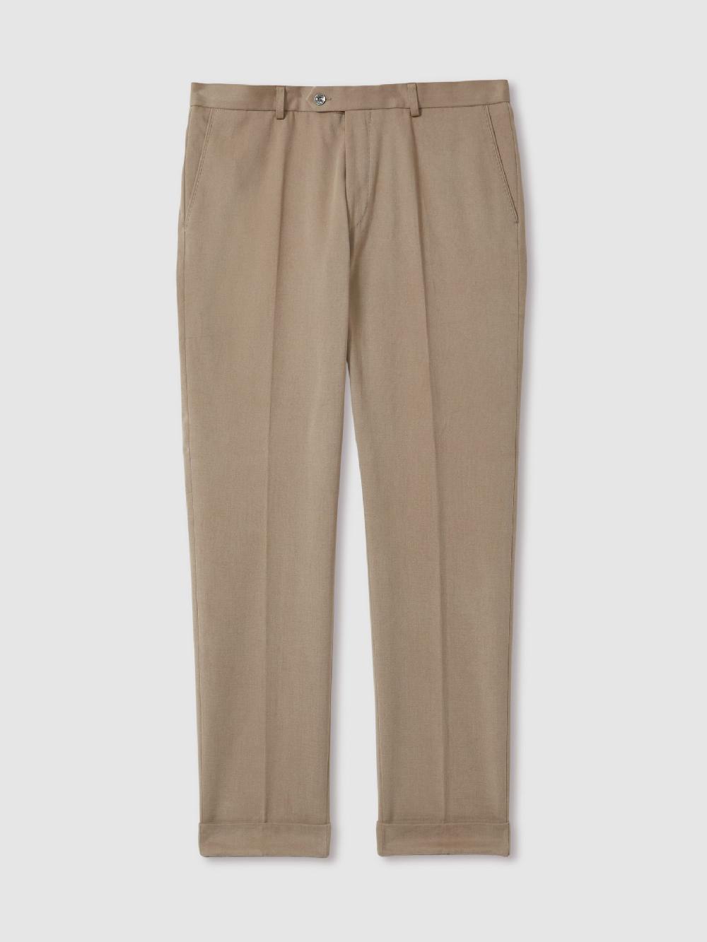 Reiss Oscar Jacobson Slim Fit 100% Cotton Turn-Up Trousers In Beige