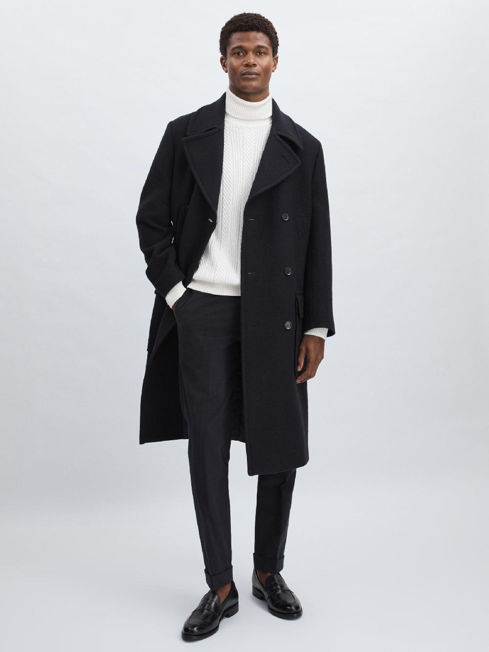 Reiss Oscar Jacobson Slim Fit 100% Cotton Turn-Up Trousers In Navy