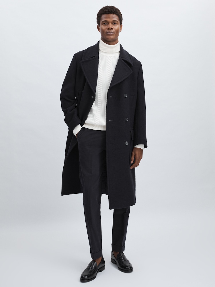 reiss Oscar Jacobson Slim Fit 100% Cotton Turn-Up Trousers in Navy