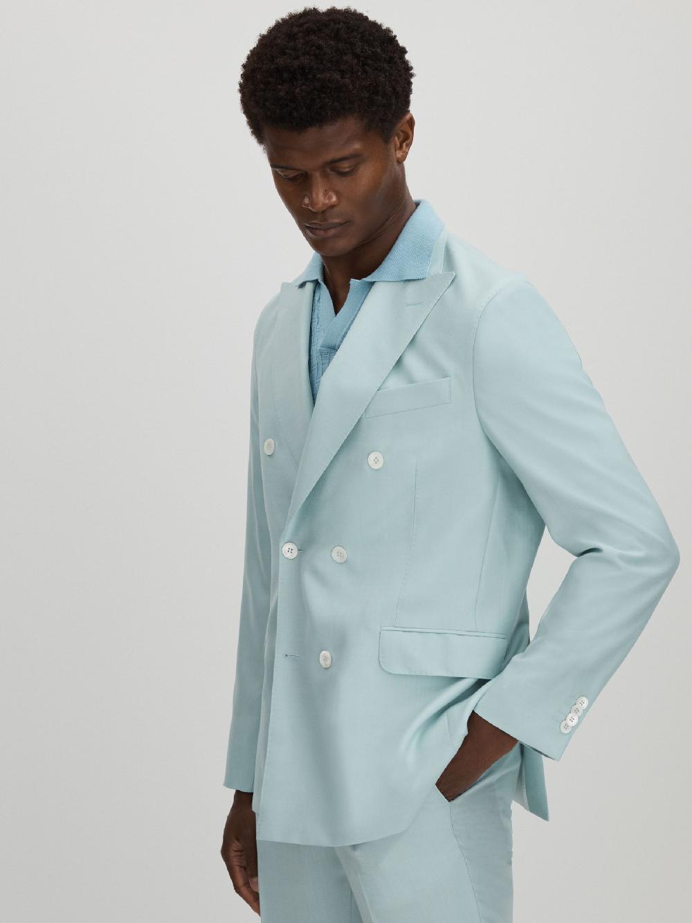 Reiss Oscar Jacobson Wool Double Breasted Blazer In Blue