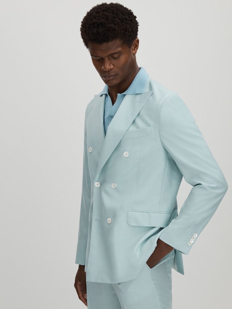 reiss Oscar Jacobson Wool Double Breasted Blazer in Blue