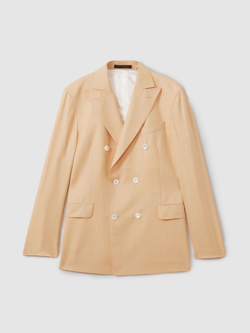 Reiss Oscar Jacobson Wool Double Breasted Blazer In Sand