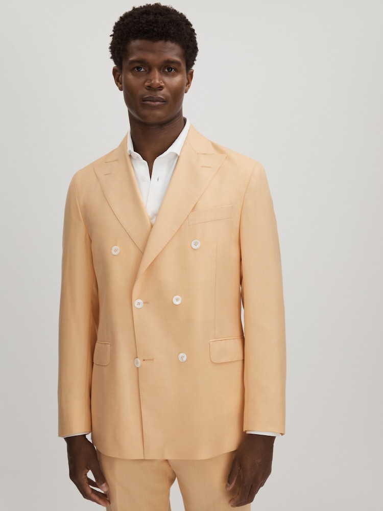 reiss Oscar Jacobson Wool Double Breasted Blazer in Sand