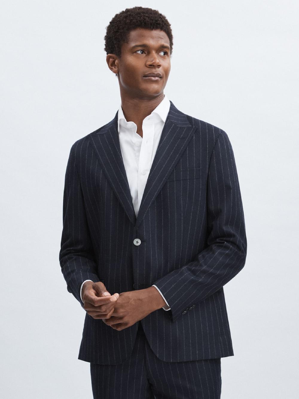 Reiss Oscar Jacobson Wool Single-Breasted Pinstripe Blazer In Navy