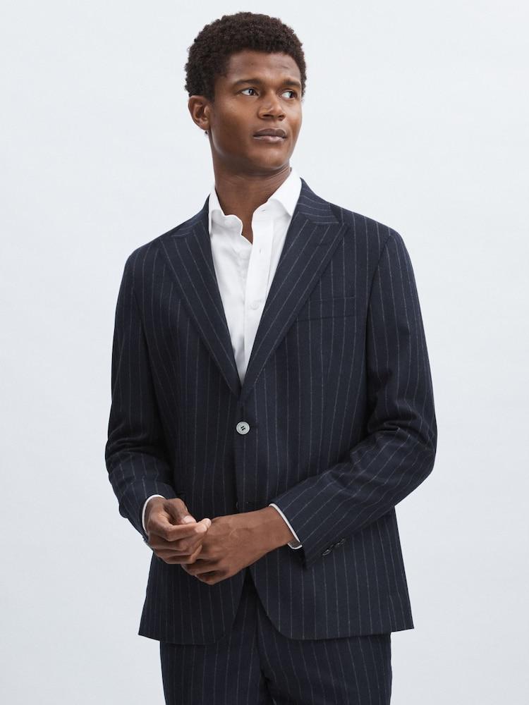 reiss Oscar Jacobson Wool Single-Breasted Pinstripe Blazer in Navy
