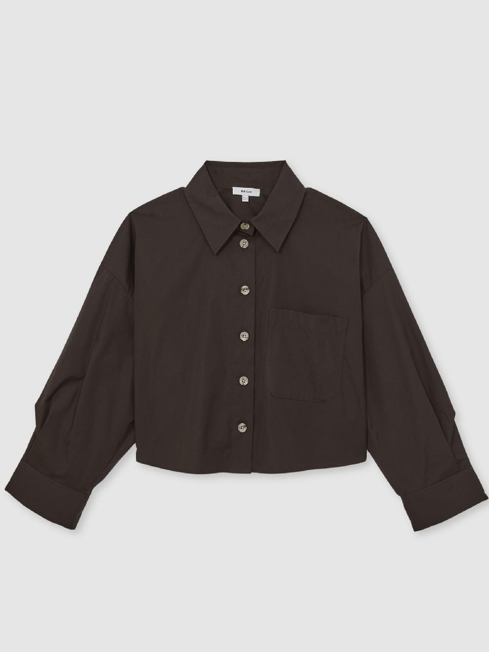 Reiss Oversize Cotton Cropped Shirt In Chocolate Brown