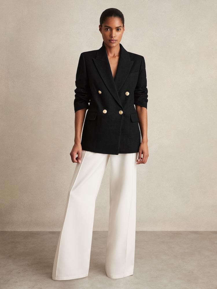 reiss Oversized Double-Breasted Blazer Linen-Blend in Black