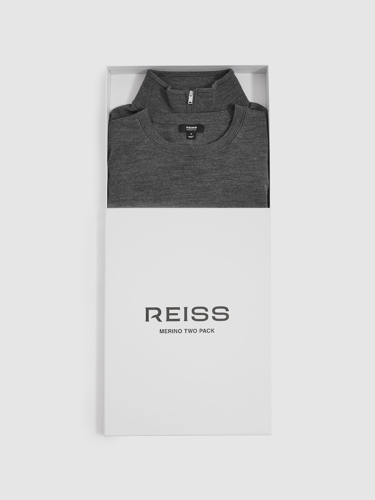 reiss Pack of Two Merino Wool Jumpers in Derby Grey Marl