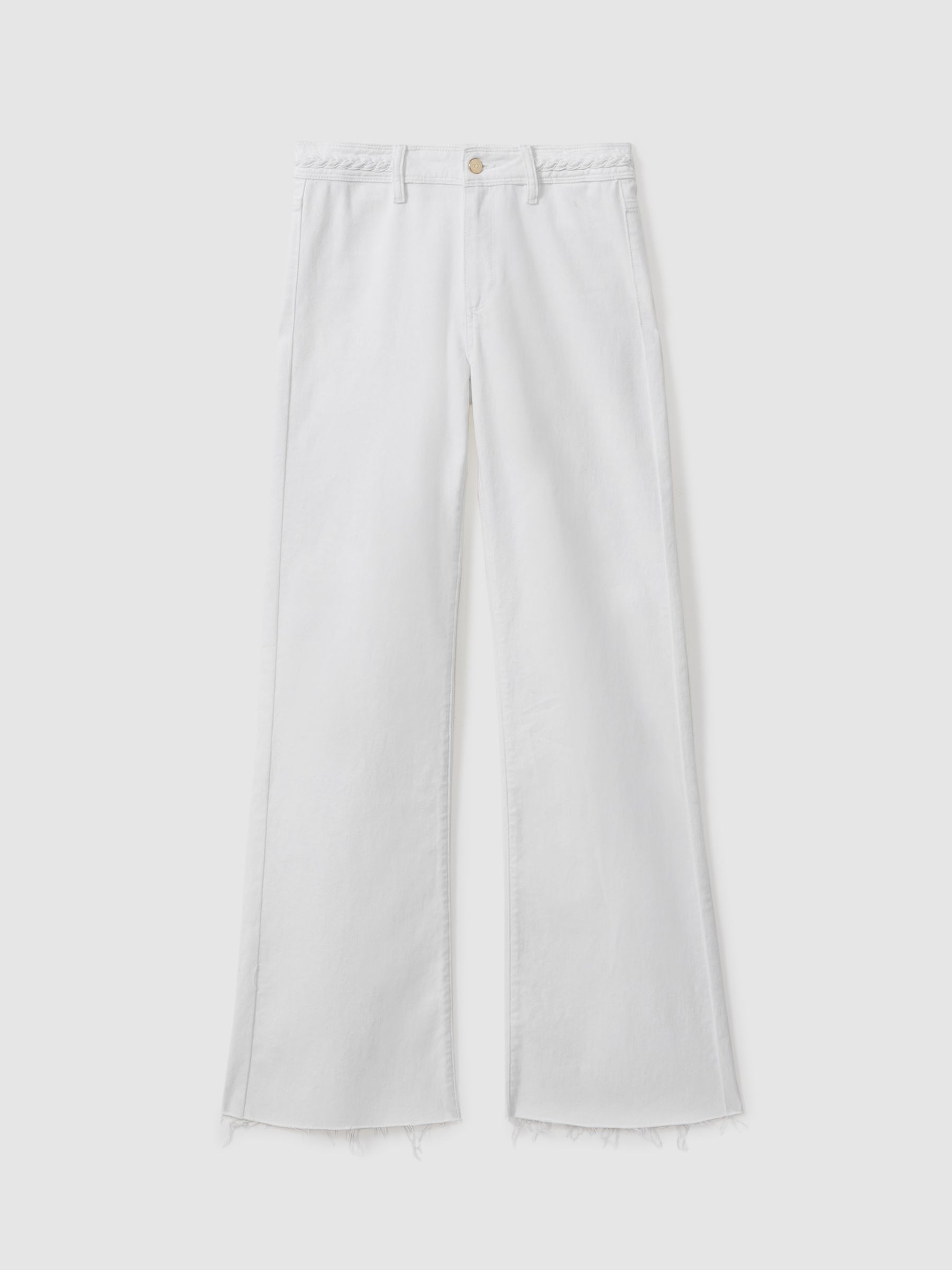 Reiss Paige Braided Waist Wide Leg Jeans In Crisp White
