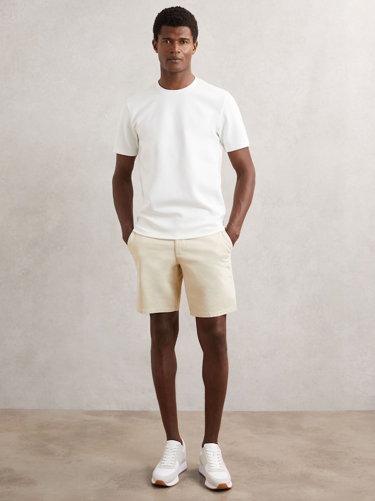reiss Paige Cotton Chino Shorts with Stretch in Cream
