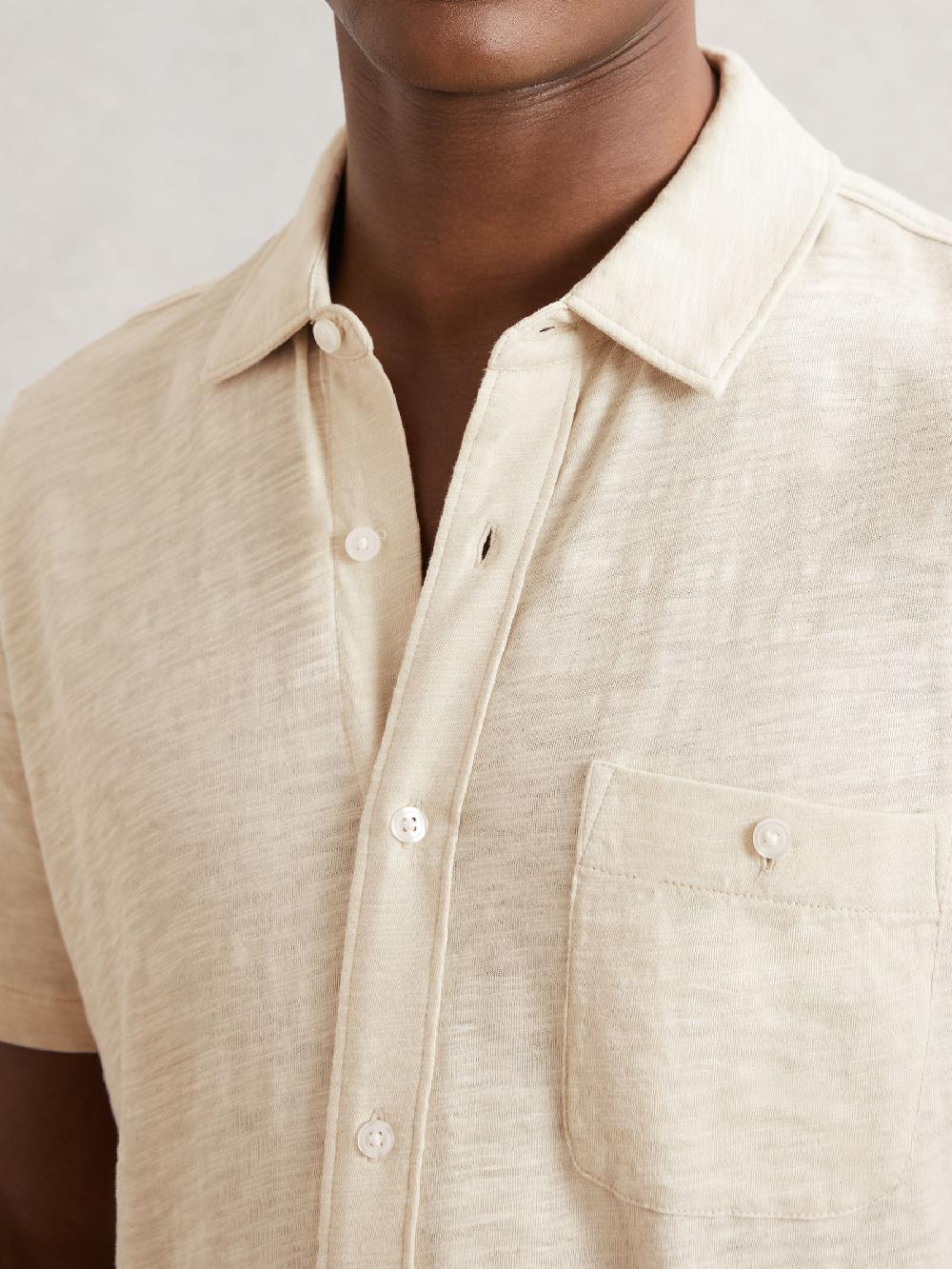 Reiss Paige Cotton Short-Sleeve Jersey Shirt In Cream