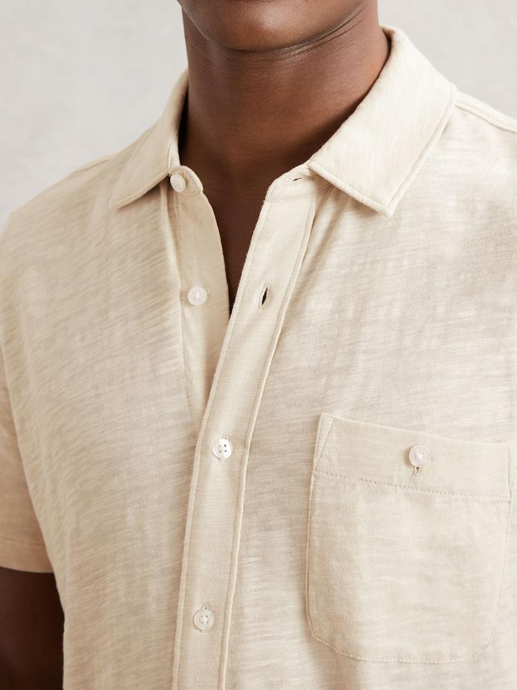reiss Paige Cotton Short-Sleeve Jersey Shirt in Cream