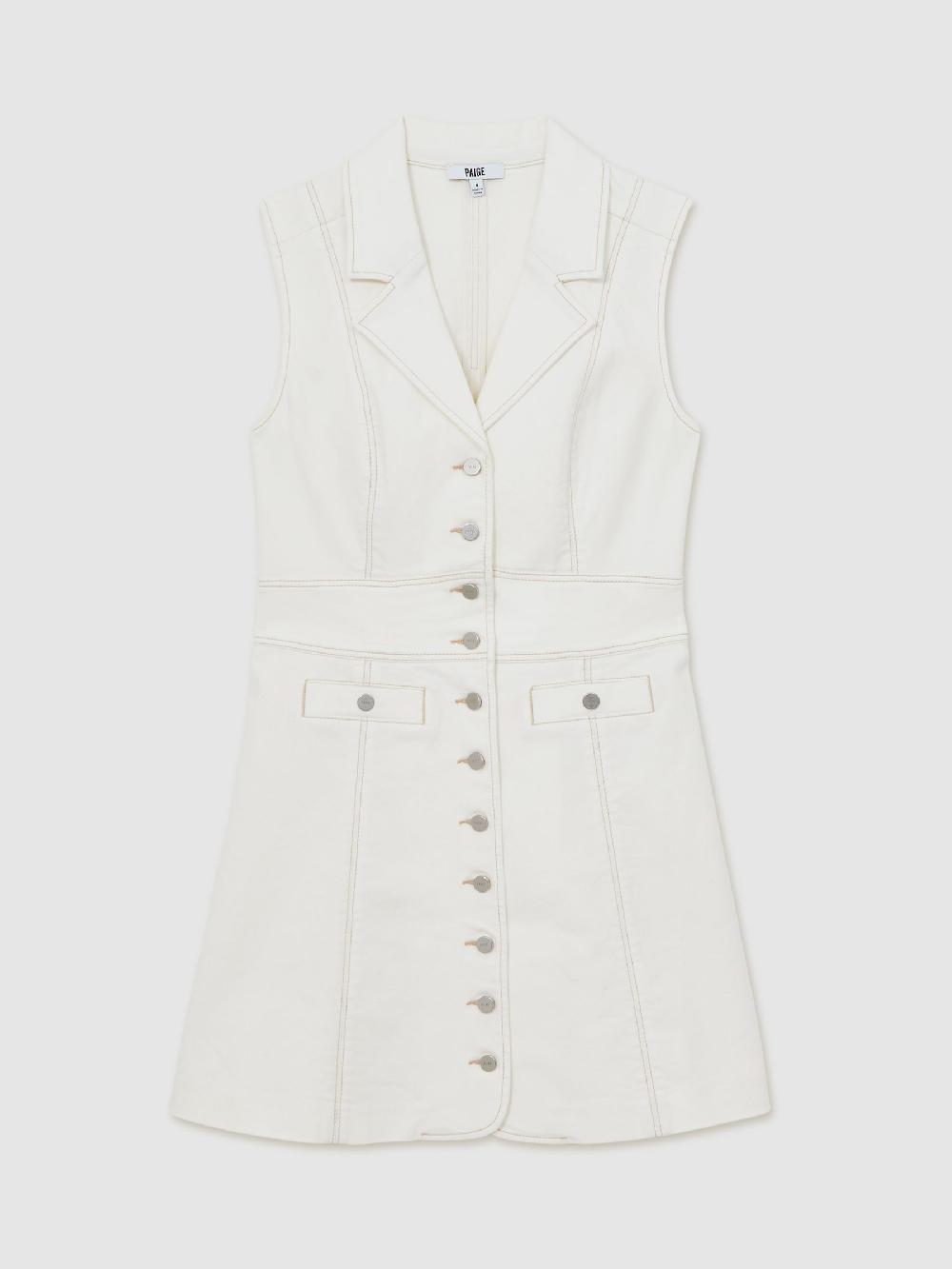 Reiss Paige Denim Button-Through Mini Dress In Ecru