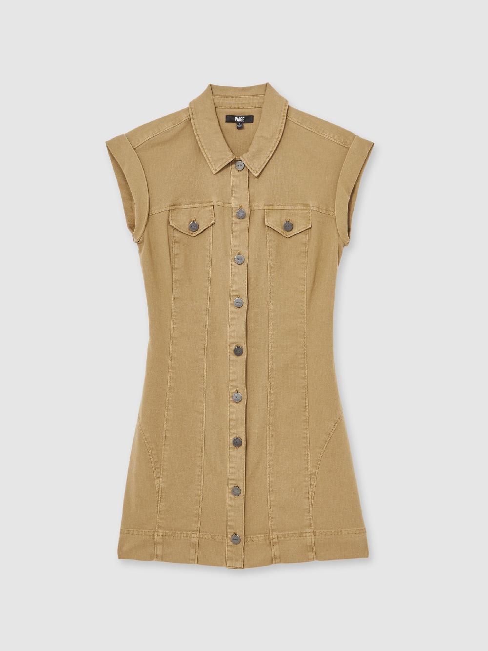 Reiss Paige Fern Beige Denim Button Through Mini Dress In Fern Beige