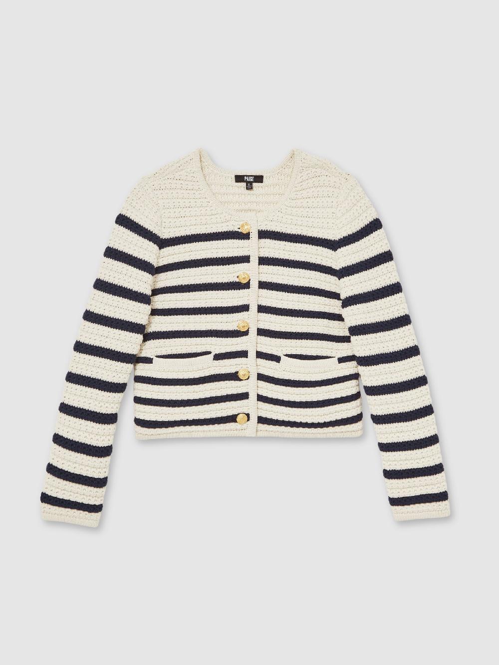 Reiss Paige Ivory Textured Knit Stripe Cardigan In Ivory