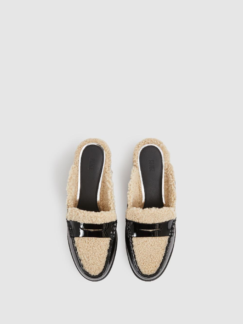 Reiss Paige Leather And Shearling Loafer Mules In Black