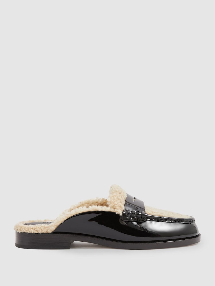 reiss Paige Leather And Shearling Loafer Mules in Black