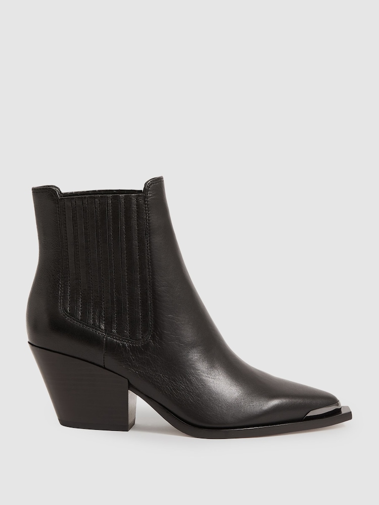 reiss Paige Leather Block-Heel Ankle Boots in Black