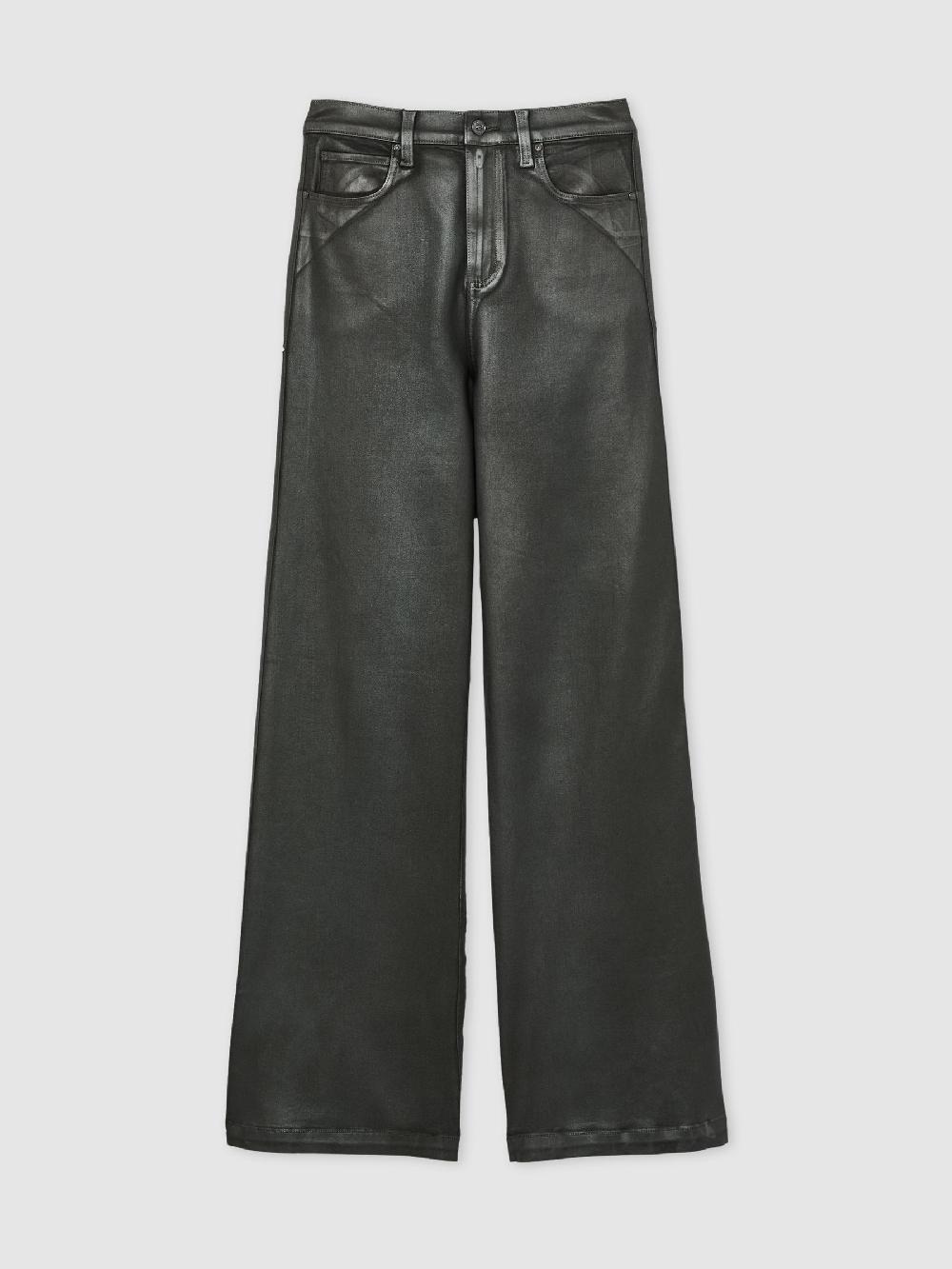 Reiss Paige Leather-Look Wide-Leg Jeans In Dark Green