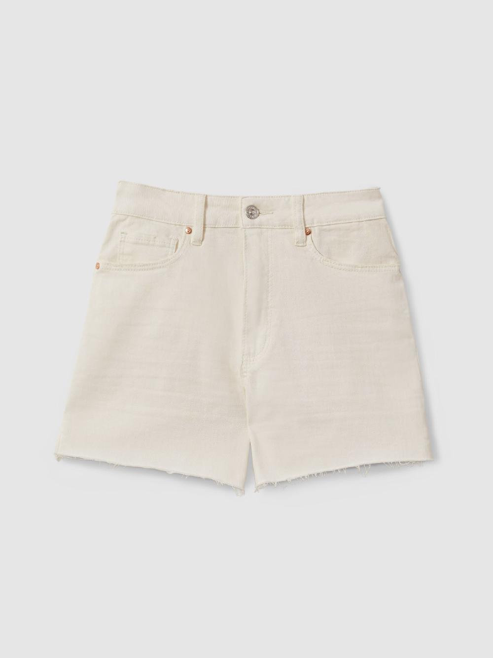 Reiss Paige Light Blonde Raw Hem Denim Shorts In Light Blonde
