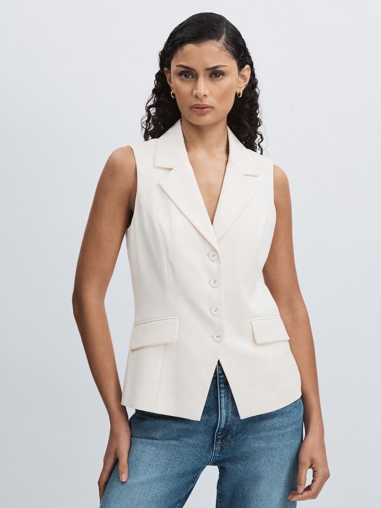 reiss Paige Lyocell Cotton Tailored Waistcoat in Ivory