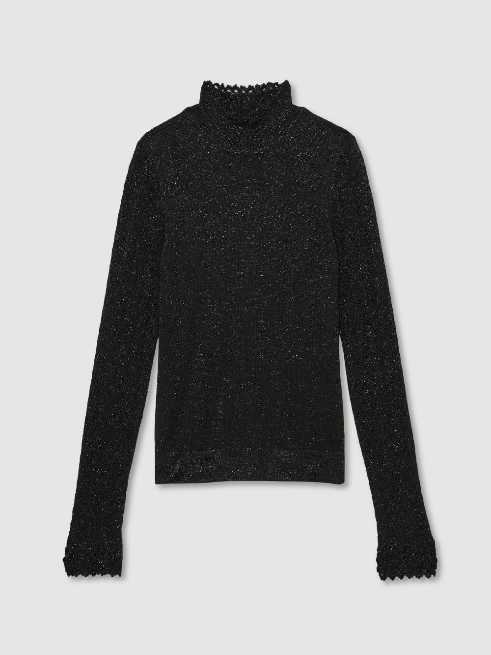 Reiss Paige Metallic Thread Pointelle Stitch Top In Black