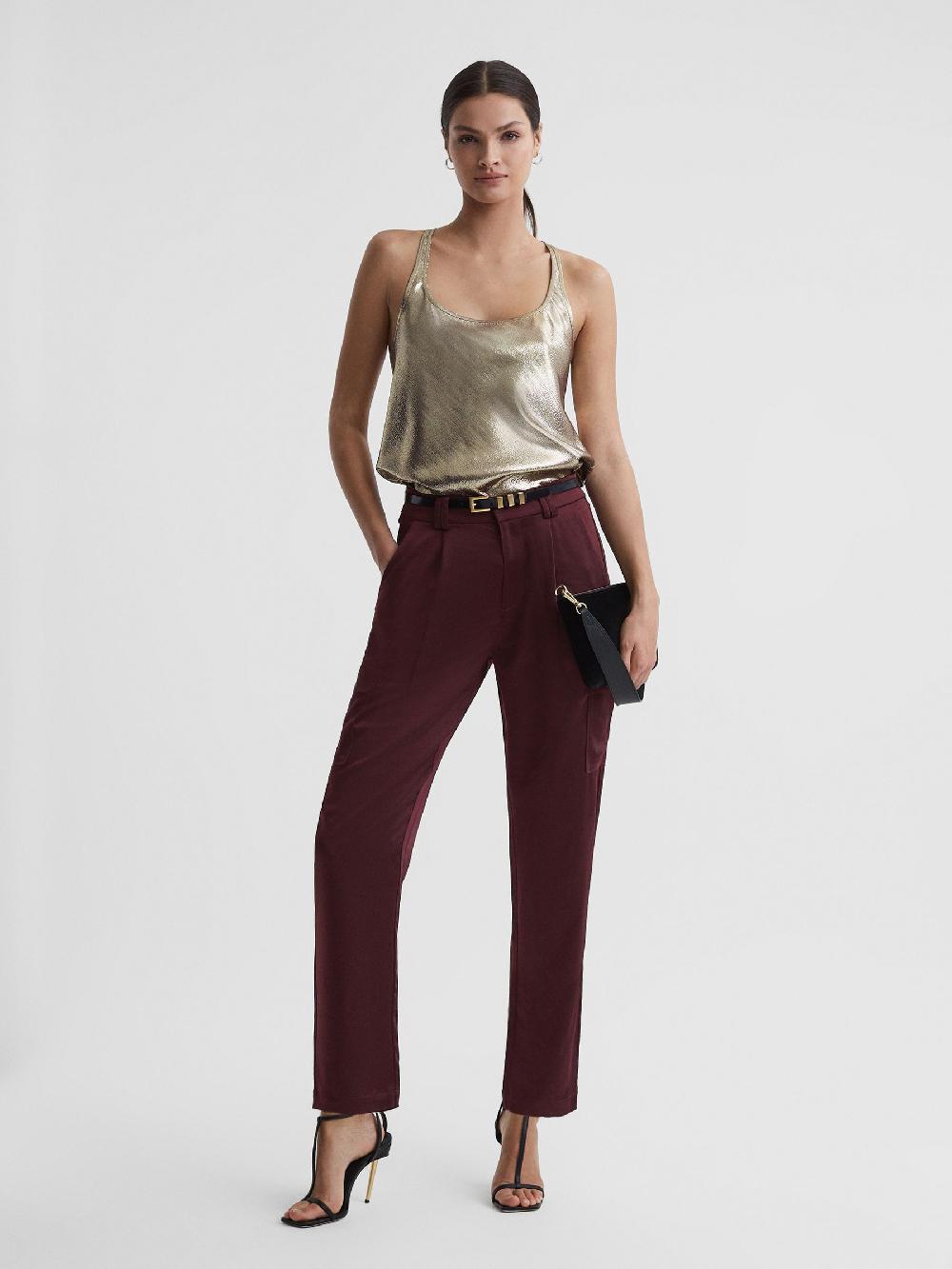 Reiss Paige Satin Cargo Trousers In Dusty Cherrywood