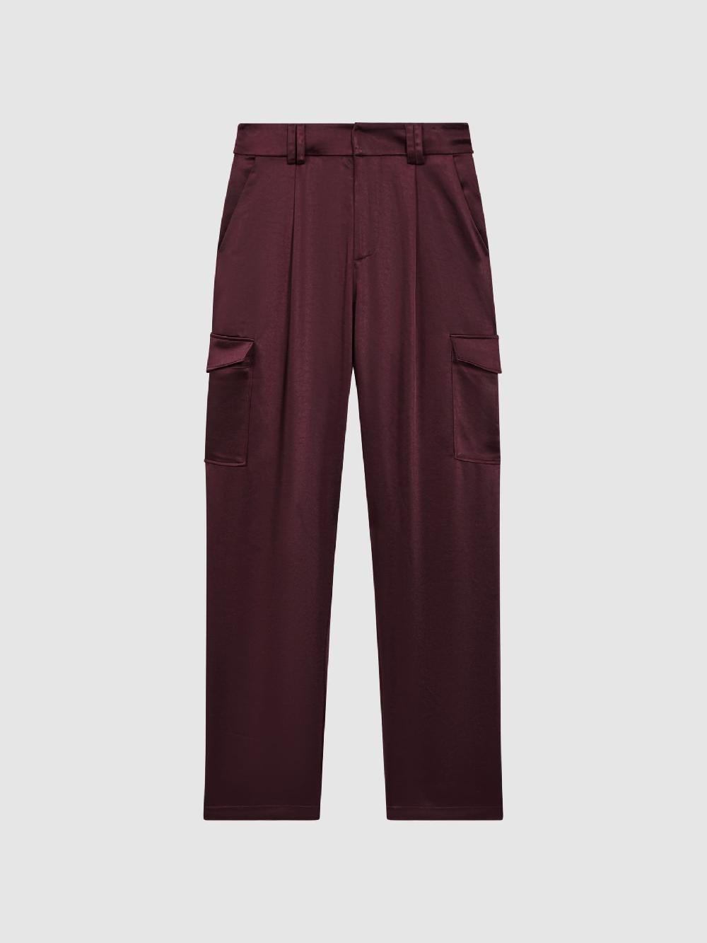 Reiss Paige Satin Cargo Trousers In Dusty Cherrywood